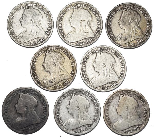 1893 - 1901 Shillings Lot (8 Coins) - Victoria British Silver Coins