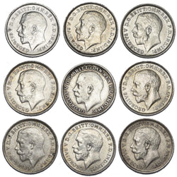 1911 - 1919 High Grade Threepences Lot (9 Coins) - George V British Silver