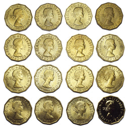 1953 - 1970 High Grade Brass Threepences Lot (15 Coins) - Elizabeth II Date Run