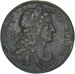 1682 Ireland Halfpenny - Charles II Copper Coin - Nice