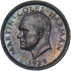 1929 Lundy 1/2 Puffin - Martin Coles Harman Bronze Coin - Very Nice