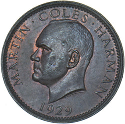 1929 Lundy Puffin - Martin Coles Harman Bronze Coin - Very Nice