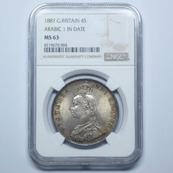 1887 Double Florin (NGC MS 63) - Victoria British Silver Coin - Superb