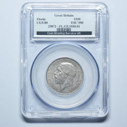 1930 Florin (CGS 80) - George V British Silver Coin - Superb
