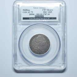 1787 Shilling (CGS AU 75) - George III British Silver Coin - Very Nice