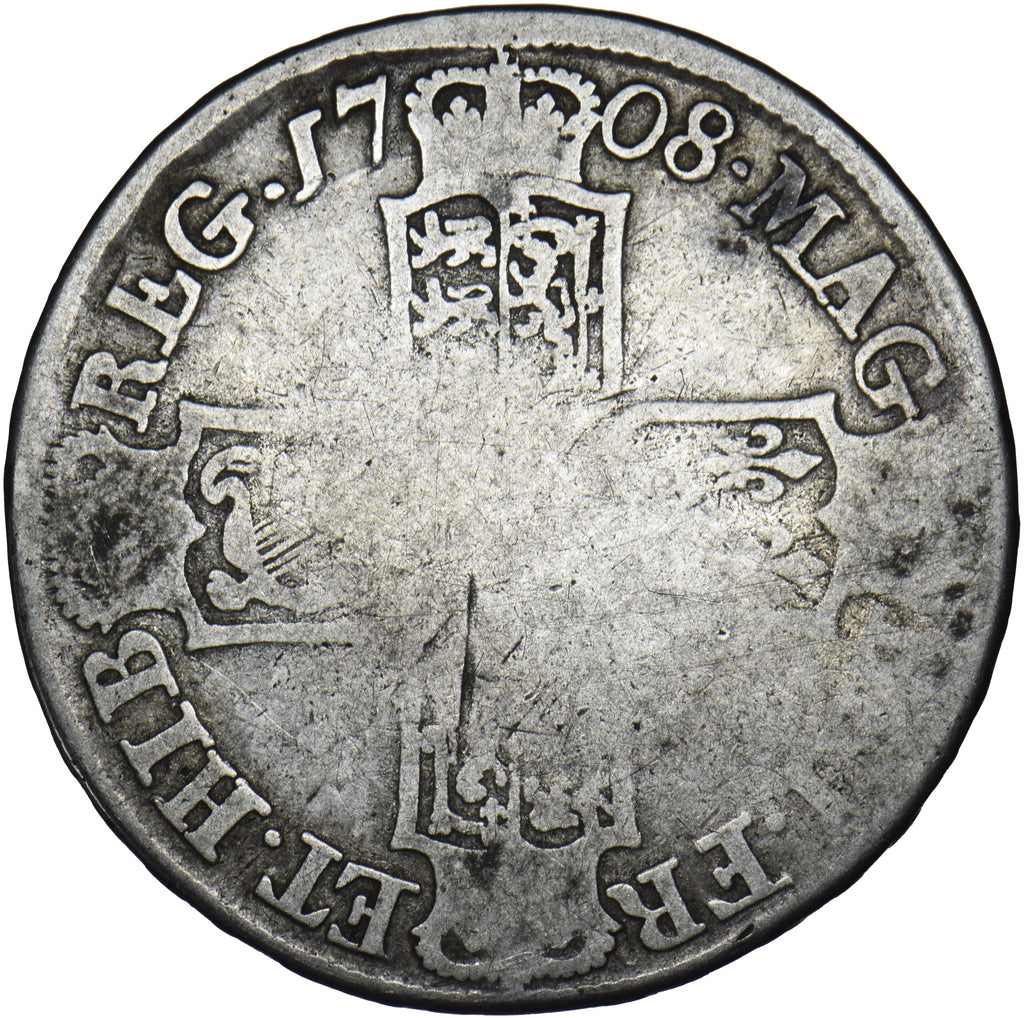 1708 E Halfcrown (Edinburgh Mint) Anne British Silver Coin The Coin