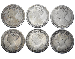 1872 - 1886 Gothic Florins Lot (6 Coins) - Victoria British Silver Coins