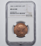 1841 Halfpenny (NGC MS63) - Victoria British Copper Coin - Superb