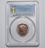 1839 Farthing (PCGS MS64 RB) - Victoria British Copper Coin - Superb