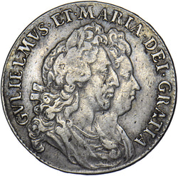 1693 Halfcrown (3 over 3, F/E FR) - William & Mary British Silver Coin - Nice