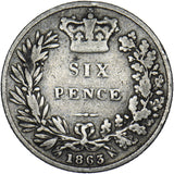 1863 Sixpence - Victoria British Silver Coin