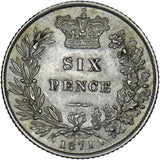 1871 Sixpence (Die no. 23) - Victoria British Silver Coin - Very Nice