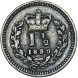 1839 Threehalfpence - Victoria British Silver Coin