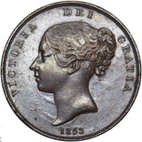 1853 Penny (OT) - Victoria British Copper Coin - Very Nice