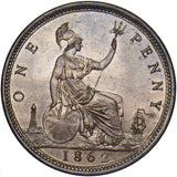 1862 Penny - Victoria British Bronze Coin - Superb