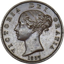 1857 Halfpenny - Victoria British Copper Coin - Very Nice