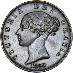 1858 Halfpenny - Victoria British Copper Coin - Very Nice