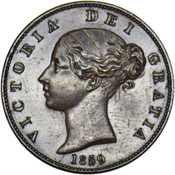 1859 Halfpenny - Victoria British Copper Coin - Very Nice