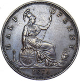 1876 H Halfpenny - Victoria British Bronze Coin - Very Nice