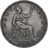 1892 Halfpenny - Victoria British Bronze Coin - Nice