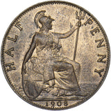 1908 Halfpenny - Edward VII British Bronze Coin - Superb