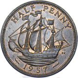 1957 Halfpenny - Elizabeth II British Bronze Coin - Very Nice