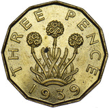 1939 Brass Threepence - George VI British Coin - Superb
