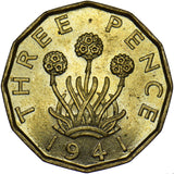 1941 Brass Threepence - George VI British Coin - Superb