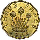 1944 Brass Threepence - George VI British Coin - Superb