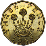 1945 Brass Threepence - George VI British Coin - Superb