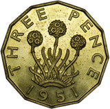 1951 Proof Brass Threepence - George VI British Coin - Superb