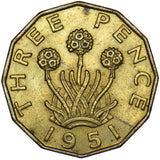 1951 Brass Threepence - George VI British Coin - Very Nice