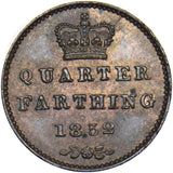 1852 Quarter Farthing - Victoria British Copper Coin - Very Nice