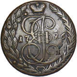 1796 Russia 5 Kopeks - Catherine II Copper Coin - Nice