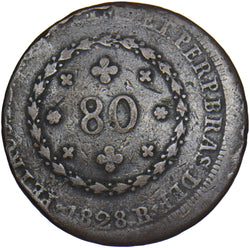 1828 Brazil 80 Reis - Copper Coin