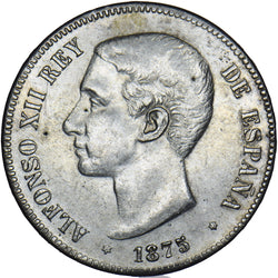 1875 Spain 5 Pesetas - Alfonso XII Silver Coin - Very Nice