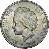 1894 Spain 5 Pesetas - Alfonso XIII Silver Coin - Nice