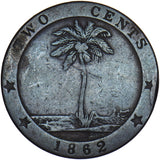 1862 Liberia 2 Cents - Copper Coin