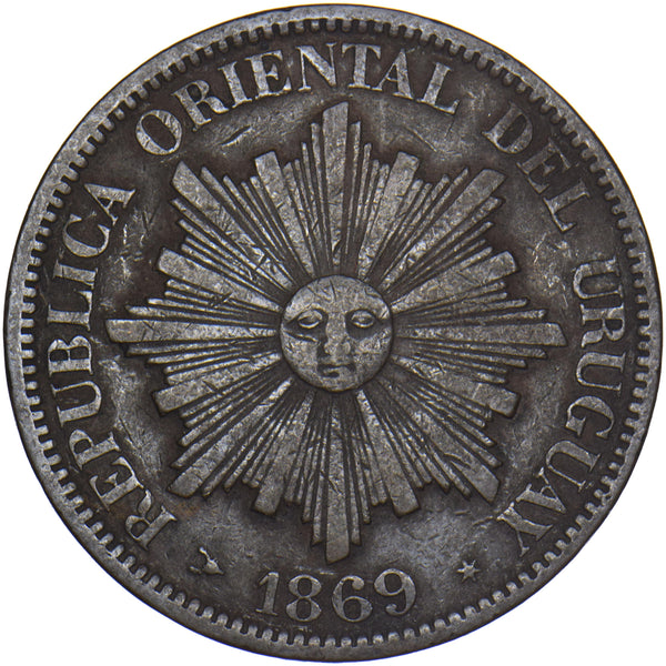 1869 Uruguay 4 Centisimos - Copper Coin - Nice
