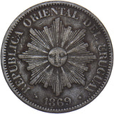 1869 Uruguay 4 Centisimos - Copper Coin - Nice