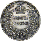 1903 British Guiana West Indies Four Pence - Edward VII Silver Coin - Very Nice