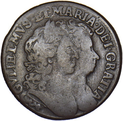 1693 Ireland Halfpenny - William & Mary Copper Coin - Nice