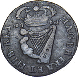 1681 Ireland Halfpenny - Charles II Copper Coin