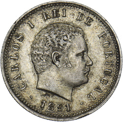 1891 Portugal 200 Reis  - Carlos I Silver Coin - Very Nice