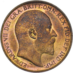 1908 Penny - Edward VII British Bronze Coin - Superb