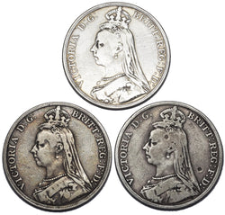 1889 - 1891 Crowns Lot (3 Coins) - Victoria British Silver Coins - Date Run