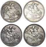 1889 - 1896 Crowns Lot (4 Coins) - Victoria British Silver Coins