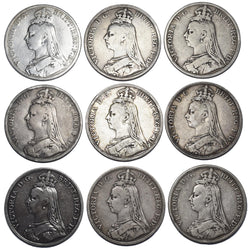 1889 Crowns Lot (9 Coins) - Victoria British Silver Coins