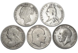 1874 - 1915 Halfcrowns Lot (5 Coins) - British Silver Coins  - Different Types