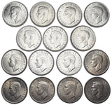1937 - 1951 High Grade Florins Lot (15 Coins) - George VI British Silver Coins
